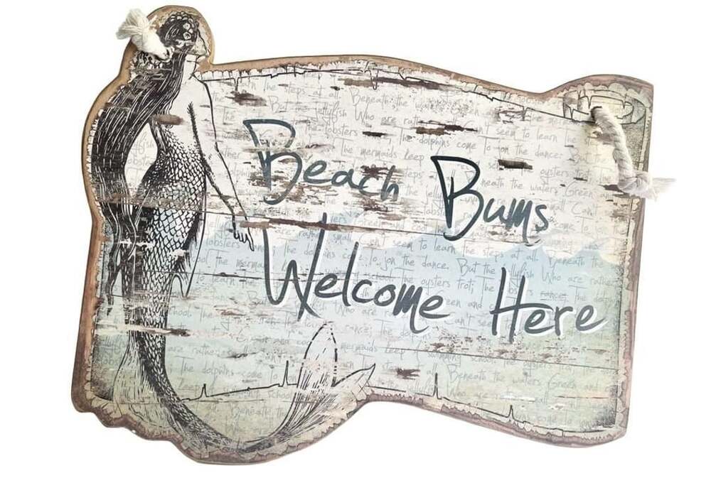 Beach Bums Welcome Here Mermaid Wood Wall Hanging Decor Sign